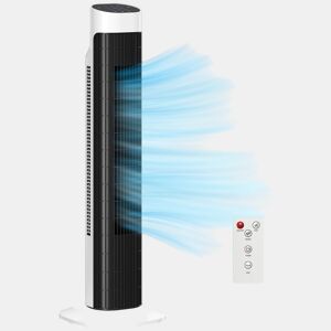 HOMCOM Ventoinha de Torre Ventoinha de Pé Silencioso com Controlo Remoto 3 Velocidades 3 Modos Temporizador 7,5H Oscilação 70° Ecrã LED para Quarto 25x25x80 cm Branco e Preto