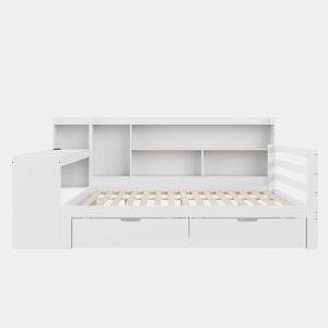 Sofá-cama 140 x 200 cm - Com secretária, estante, compartimentos e tomada - Branco