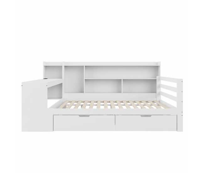 Sofá cama 140*200 cm - con escritorio, estantería, compartimentos y enchufe - blanco