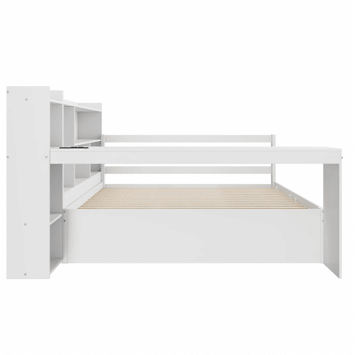 Sofá-cama 140 x 200 cm - Com secretária, estante, compartimentos e tomada - Branco