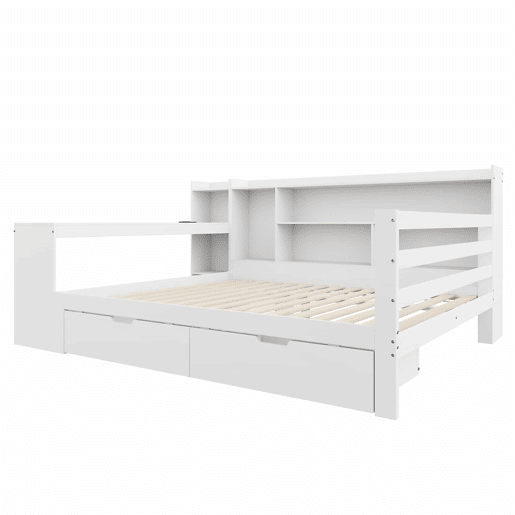 Sofá-cama 140 x 200 cm - Com secretária, estante, compartimentos e tomada - Branco