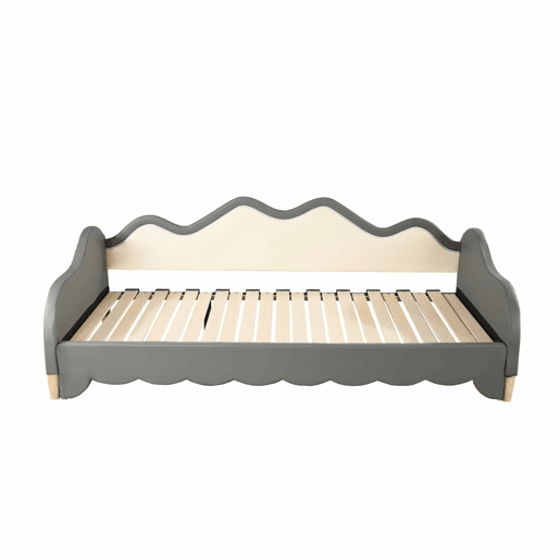 Cama de rodízio extraível 90(180)x190 cm - em imitação de pele - com iluminação LED e estrado - Cinzento