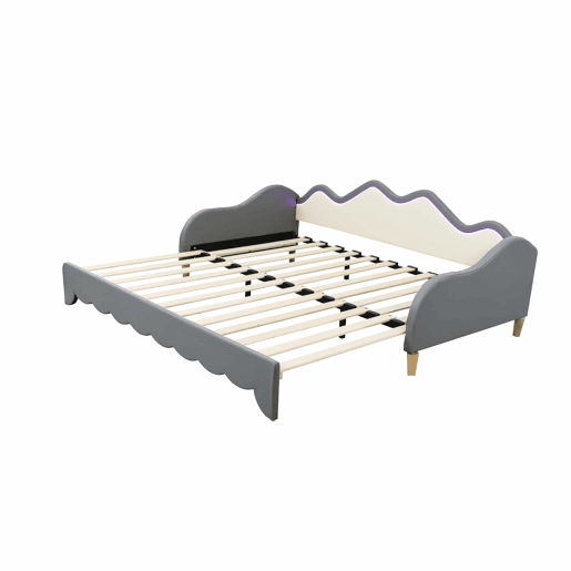 Cama de rodízio extraível 90(180)x190 cm - em imitação de pele - com iluminação LED e estrado - Cinzento