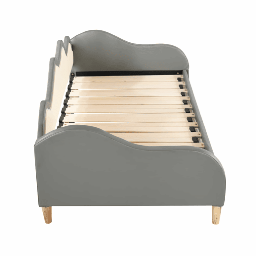 Cama de rodízio extraível 90(180)x190 cm - em imitação de pele - com iluminação LED e estrado - Cinzento