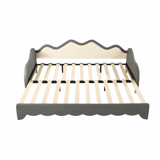 Cama de rodízio extraível 90(180)x190 cm - em imitação de pele - com iluminação LED e estrado - Cinzento