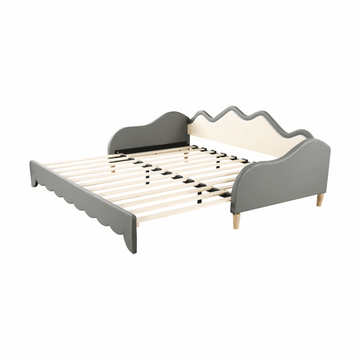 Cama de rodízio extraível 90(180)x190 cm - em imitação de pele - com iluminação LED e estrado - Cinzento