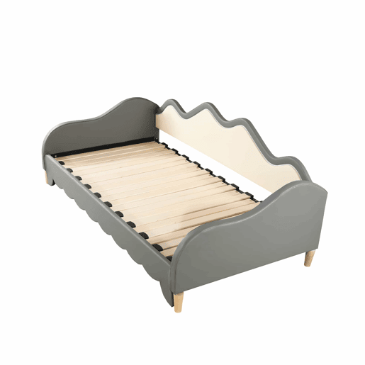 Cama de rodízio extraível 90(180)x190 cm - em imitação de pele - com iluminação LED e estrado - Cinzento