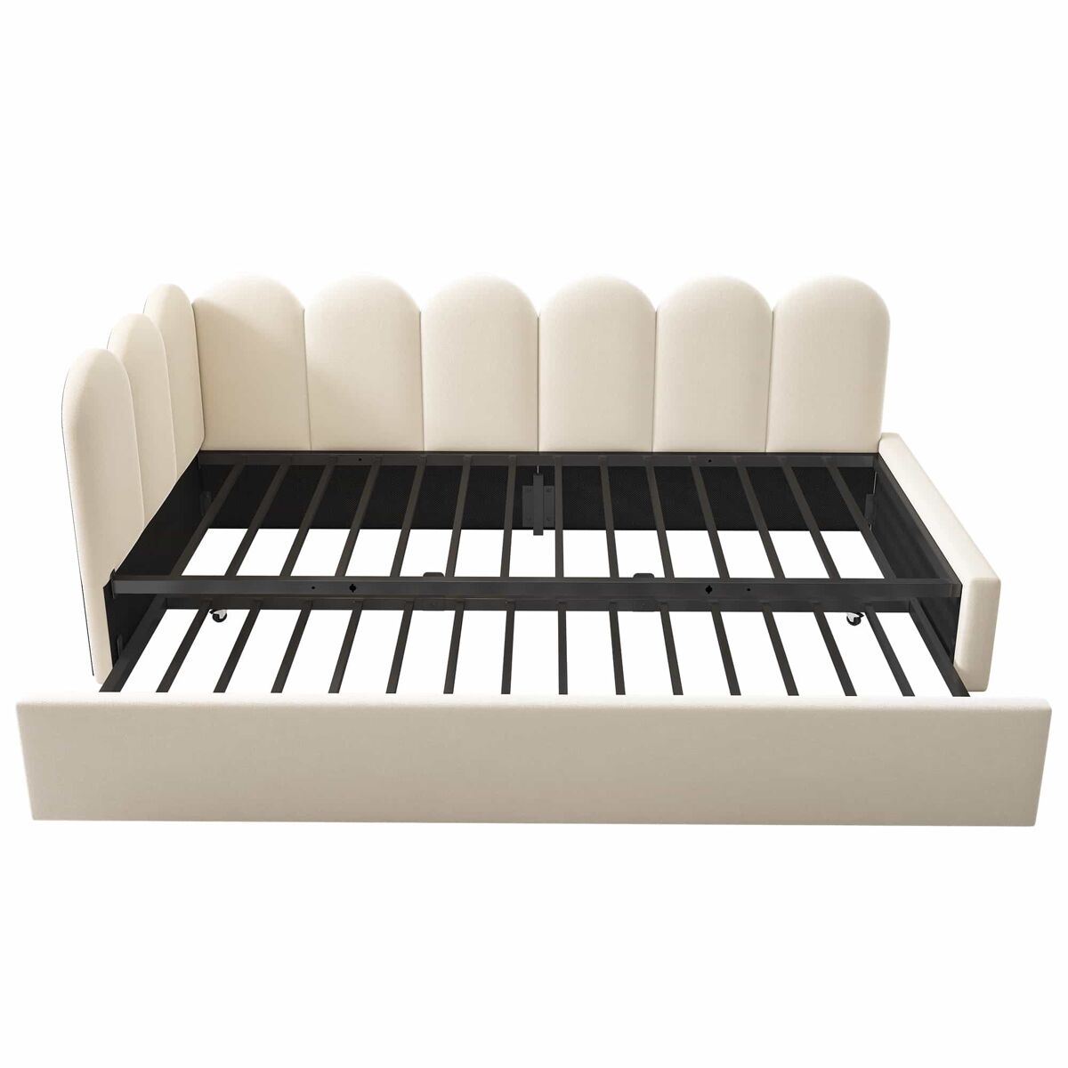 Cama diván 90x200 cm - sofá cama con cama extraíble 90x190 cm, cama infantil con somier de lamas, terciopelo - beige