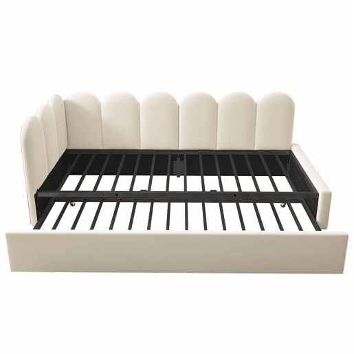 Cama divã 90x200 cm - Sofá-cama com cama extraível 90x190 cm, cama infantil com estrado de ripas, veludo - Bege Cama divã 90x200 cm - Sofá-cama com cama extraível 90x190 cm, cama infantil com estrado de ripas, veludo - Bege
