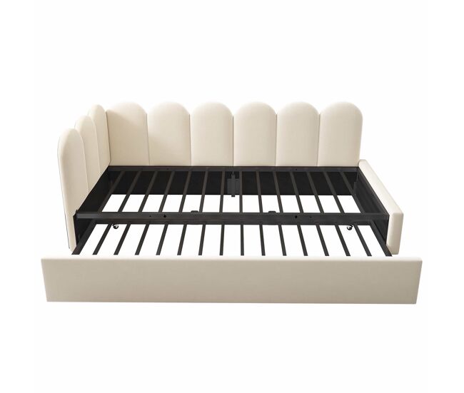 Cama diván 90x200 cm - sofá cama con cama extraíble 90x190 cm, cama infantil con somier de lamas, terciopelo - beige