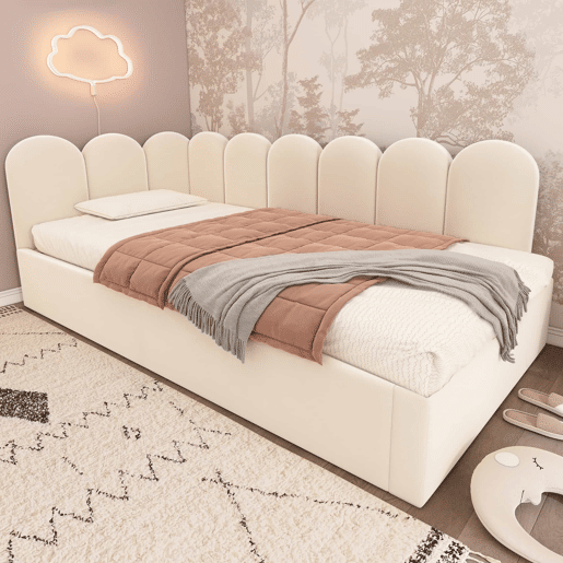 Cama divã 90x200 cm - Sofá-cama com cama extraível 90x190 cm, cama infantil com estrado de ripas, veludo - Bege Cama divã 90x200 cm - Sofá-cama com cama extraível 90x190 cm, cama infantil com estrado de ripas, veludo - Bege