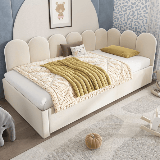 Cama divã 90x200 cm - Sofá-cama com cama extraível 90x190 cm, cama infantil com estrado de ripas, veludo - Bege Cama divã 90x200 cm - Sofá-cama com cama extraível 90x190 cm, cama infantil com estrado de ripas, veludo - Bege