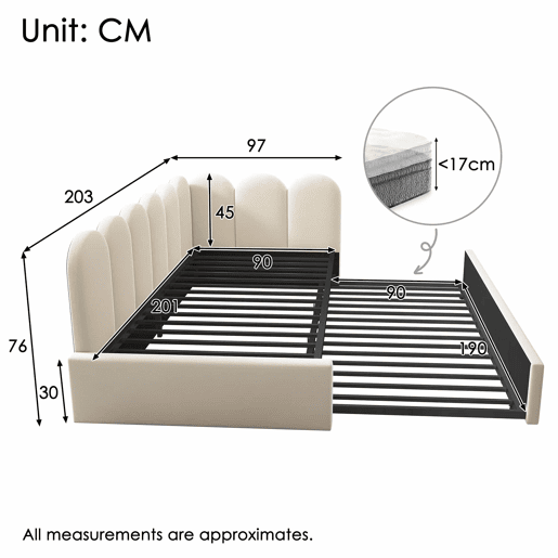 Cama divã 90x200 cm - Sofá-cama com cama extraível 90x190 cm, cama infantil com estrado de ripas, veludo - Bege Cama divã 90x200 cm - Sofá-cama com cama extraível 90x190 cm, cama infantil com estrado de ripas, veludo - Bege