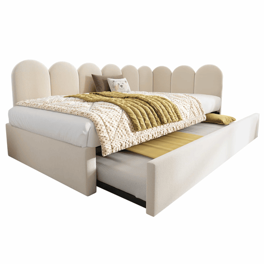 Cama divã 90x200 cm - Sofá-cama com cama extraível 90x190 cm, cama infantil com estrado de ripas, veludo - Bege Cama divã 90x200 cm - Sofá-cama com cama extraível 90x190 cm, cama infantil com estrado de ripas, veludo - Bege