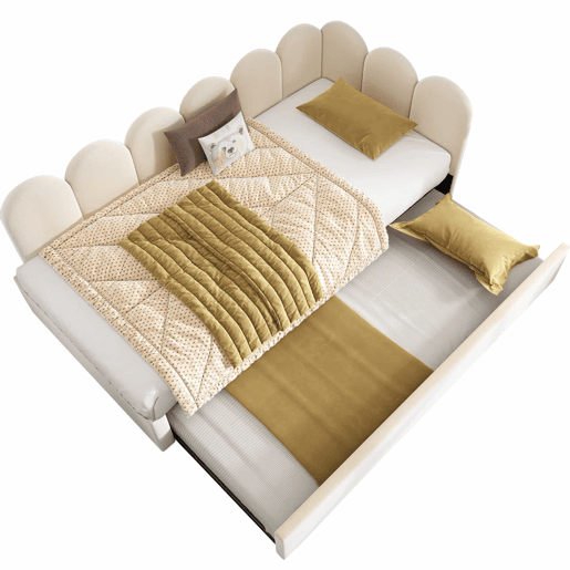 Cama divã 90x200 cm - Sofá-cama com cama extraível 90x190 cm, cama infantil com estrado de ripas, veludo - Bege Cama divã 90x200 cm - Sofá-cama com cama extraível 90x190 cm, cama infantil com estrado de ripas, veludo - Bege