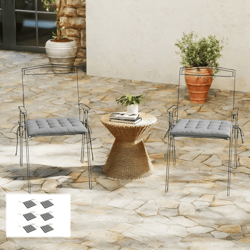 Outsunny Conjunto de 6 Almofadas para Cadeiras de Jantar 40x40 cm 6 Unidades Almofadas para Cadeiras de Jardim Acolchoadas com Fitas e Capas Removíveis, Cinzento Escuro