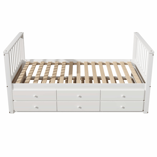 Cama de madeira 90x200 cm com cama de rodízio 90x190 cm - 3 gavetas - Branco