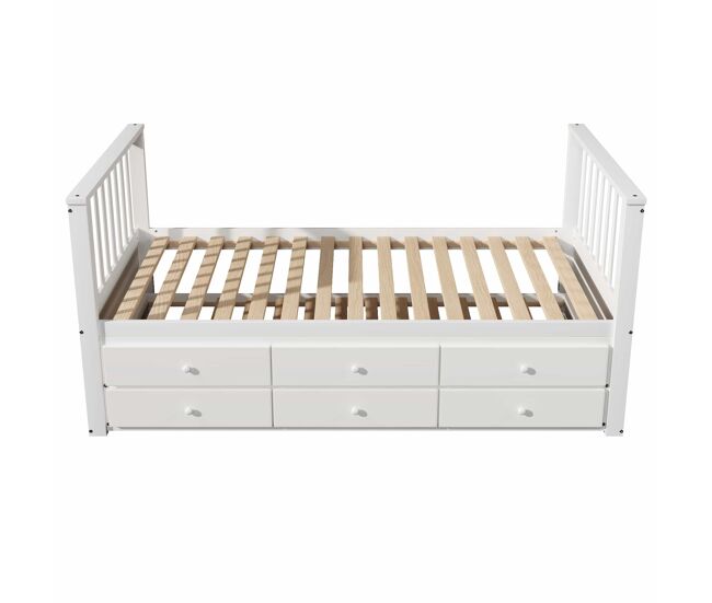 Cama de madera 90x200 cm con cama nido 90x190 cm - 3 cajones - blanco