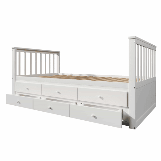 Cama de madeira 90x200 cm com cama de rodízio 90x190 cm - 3 gavetas - Branco