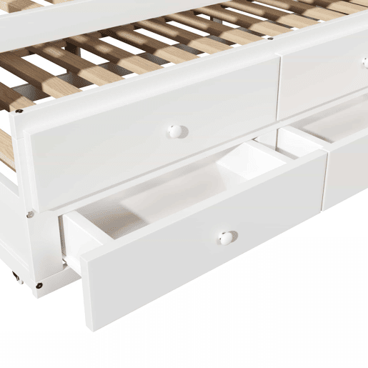 Cama de madeira 90x200 cm com cama de rodízio 90x190 cm - 3 gavetas - Branco