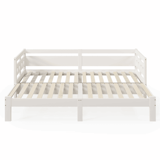 Cama de rodízio em pinho maciço - 90(180)x200cm - com estrado de molas - Branco