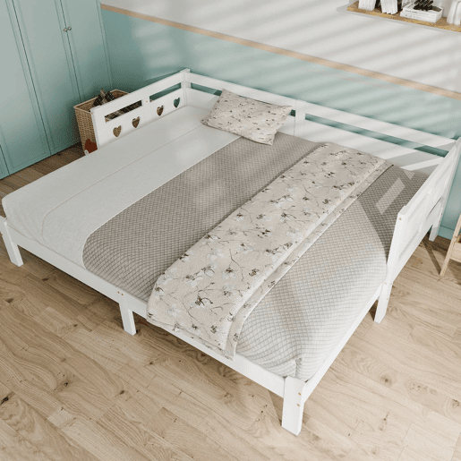 Cama de rodízio em pinho maciço - 90(180)x200cm - com estrado de molas - Branco