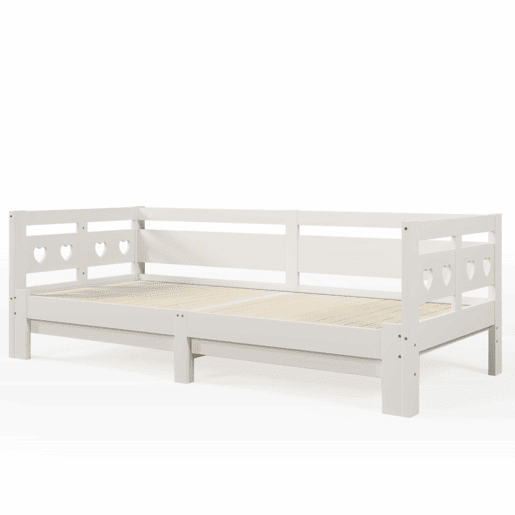 Cama de rodízio em pinho maciço - 90(180)x200cm - com estrado de molas - Branco