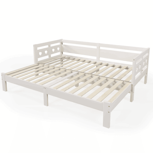 Cama de rodízio em pinho maciço - 90(180)x200cm - com estrado de molas - Branco