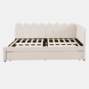Sofá-cama em forma de L 140x200 cm - Encosto com flores e cama extensível - Samt Beige