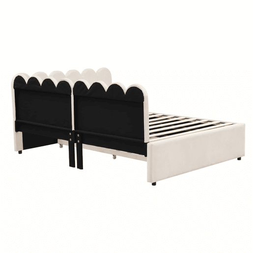 Sofá-cama em forma de L 140x200 cm - Encosto com flores e cama extensível - Samt Beige