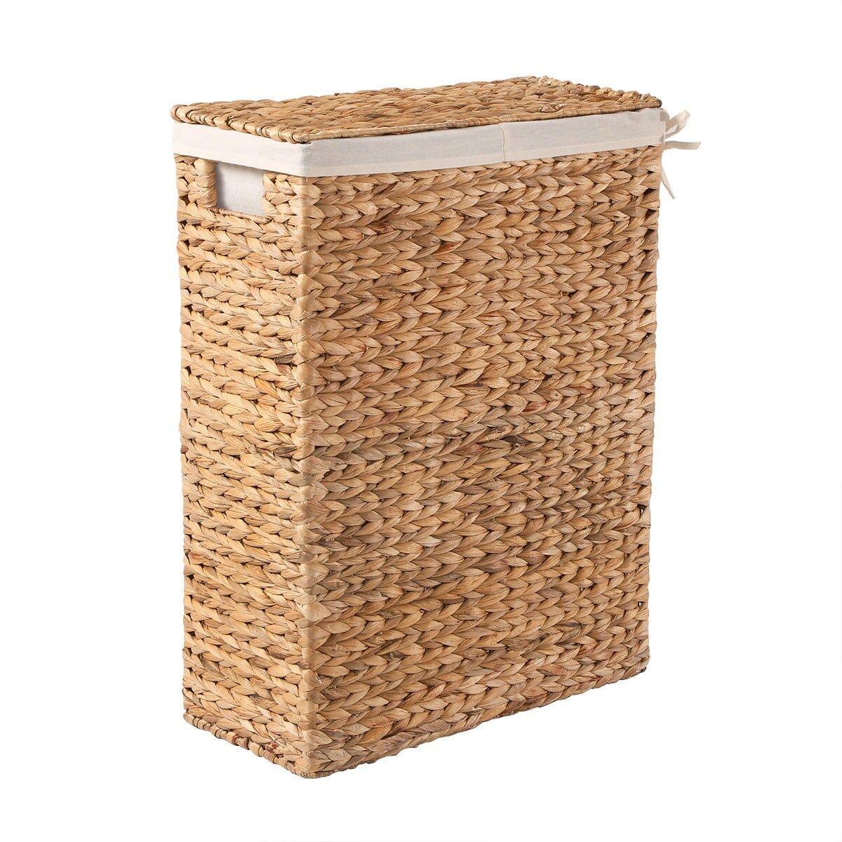 Cesto para la ropa estrecho con tapa de jacinto acuático l21 cm - maya