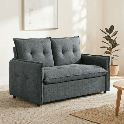 HOMCOM Sofá de 2 Lugares Estofado em Linho Sofá Moderno com Acolchoamento Grosso Design Capitoné para Espaços Pequenos Sala Quarto Escritório Sala de Estar 131x75x85 cm Cinza Escuro