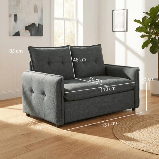 HOMCOM Sofá de 2 Lugares Estofado em Linho Sofá Moderno com Acolchoamento Grosso Design Capitoné para Espaços Pequenos Sala Quarto Escritório Sala de Estar 131x75x85 cm Cinza Escuro
