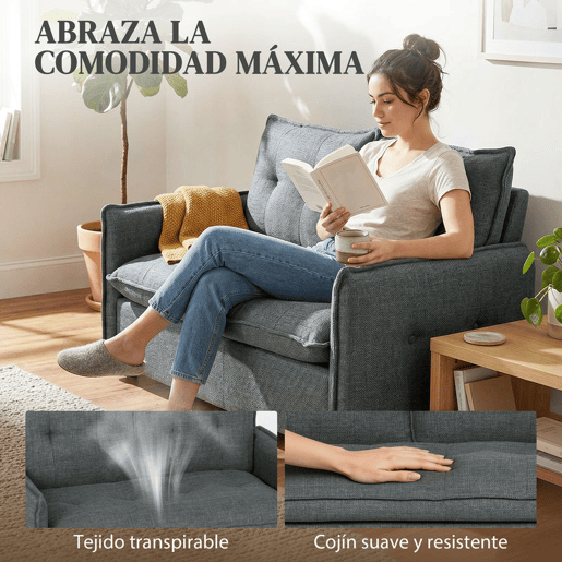 HOMCOM Sofá de 2 Lugares Estofado em Linho Sofá Moderno com Acolchoamento Grosso Design Capitoné para Espaços Pequenos Sala Quarto Escritório Sala de Estar 131x75x85 cm Cinza Escuro