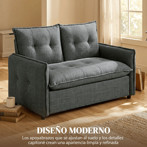 HOMCOM Sofá de 2 Lugares Estofado em Linho Sofá Moderno com Acolchoamento Grosso Design Capitoné para Espaços Pequenos Sala Quarto Escritório Sala de Estar 131x75x85 cm Cinza Escuro