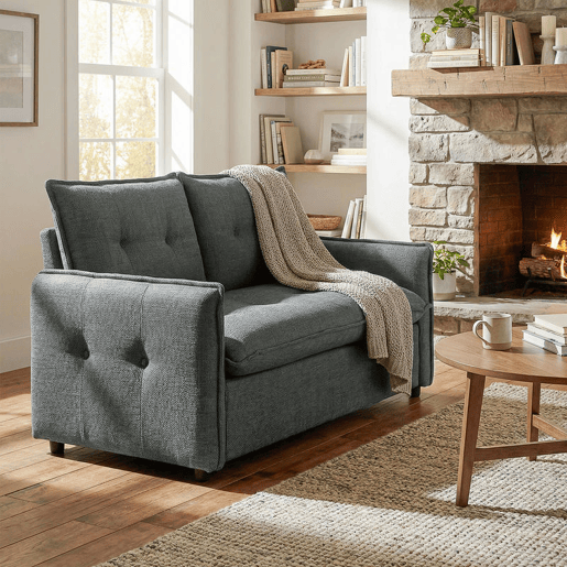 HOMCOM Sofá de 2 Lugares Estofado em Linho Sofá Moderno com Acolchoamento Grosso Design Capitoné para Espaços Pequenos Sala Quarto Escritório Sala de Estar 131x75x85 cm Cinza Escuro