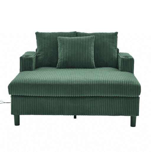 Poltrona chaise longue grande - Com apoio para bebidas, portas USB, iluminação LED ambiente - Verde