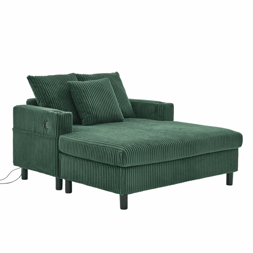 Poltrona chaise longue grande - Com apoio para bebidas, portas USB, iluminação LED ambiente - Verde