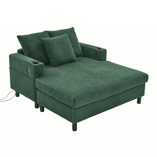 Poltrona chaise longue grande - Com apoio para bebidas, portas USB, iluminação LED ambiente - Verde