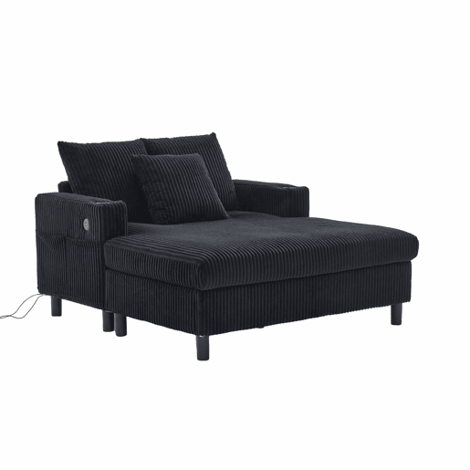 Poltrona chaise longue grande - com porta-copos laterais, portas USB, iluminação LED ambiente - Preto