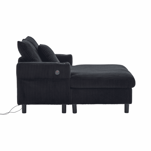 Poltrona chaise longue grande - com porta-copos laterais, portas USB, iluminação LED ambiente - Preto