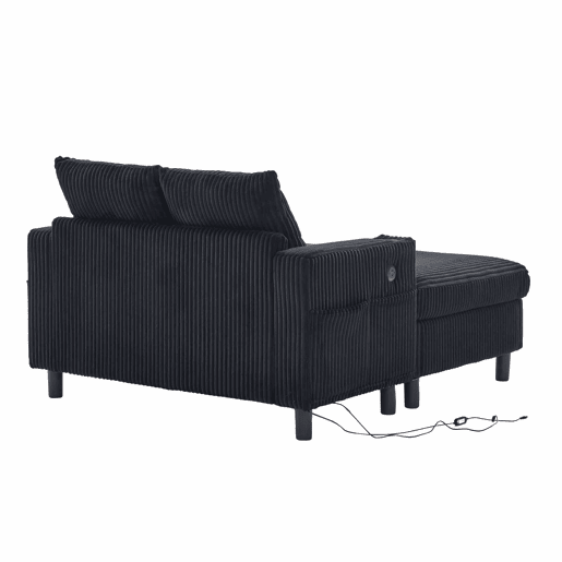 Poltrona chaise longue grande - com porta-copos laterais, portas USB, iluminação LED ambiente - Preto