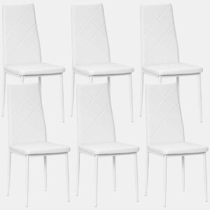 HOMCOM Conjunto de 6 Cadeiras de Sala de Jantar Estofadas em Couro Sintético Cadeiras de Cozinha com Encosto Alto e Pés de Aço Carga Máxima 120kg 41x50x97cm Branco