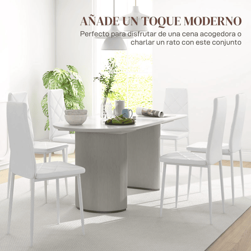 HOMCOM Conjunto de 6 Cadeiras de Sala de Jantar Estofadas em Couro Sintético Cadeiras de Cozinha com Encosto Alto e Pés de Aço Carga Máxima 120kg 41x50x97cm Branco
