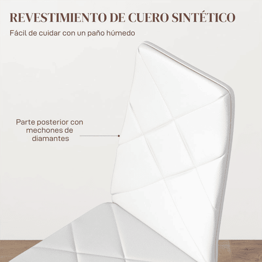 HOMCOM Conjunto de 6 Cadeiras de Sala de Jantar Estofadas em Couro Sintético Cadeiras de Cozinha com Encosto Alto e Pés de Aço Carga Máxima 120kg 41x50x97cm Branco