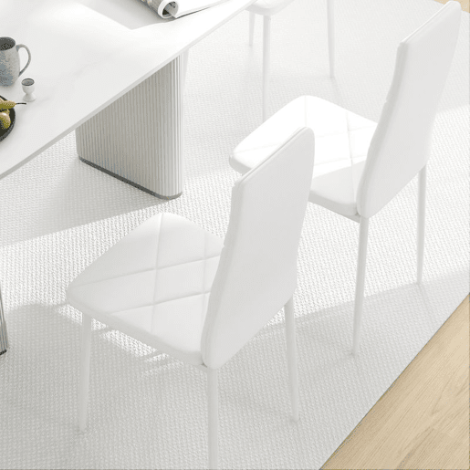 HOMCOM Conjunto de 6 Cadeiras de Sala de Jantar Estofadas em Couro Sintético Cadeiras de Cozinha com Encosto Alto e Pés de Aço Carga Máxima 120kg 41x50x97cm Branco