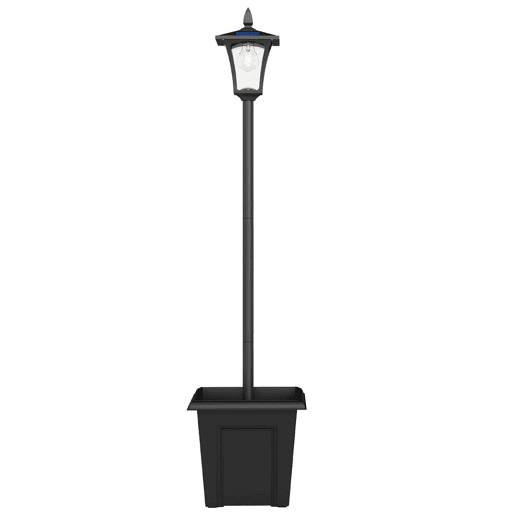 Outsunny Candeeiro Solar Exterior de Jardim com Vaso Luz Solar LED Poste de Alumínio Impermeável IP44 Ligação Automática para Terraço Pátio 33x33x160 cm Preto