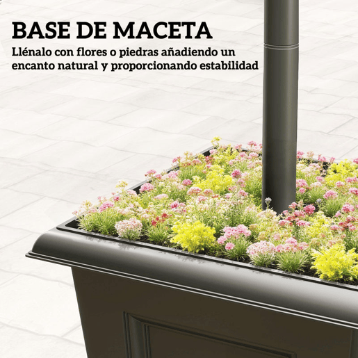 Outsunny Candeeiro Solar Exterior de Jardim com Vaso Luz Solar LED Poste de Alumínio Impermeável IP44 Ligação Automática para Terraço Pátio 33x33x160 cm Preto