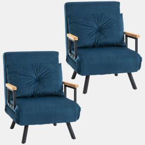 HOMCOM Conjunto de 2 Poltronas Convertível em Cama Dobrável Poltronas Convertível em Cama com Encosto Ajustável em 5 Níveis e Almofada Acolchoada para Escritório Dormitório Sala de Estar Carga 120 kg 63x73x81 cm Azul