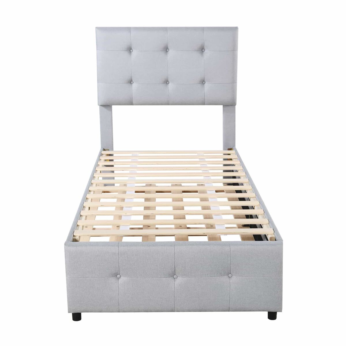 Cama nido capitoné 90x200cm - cabecero regulable - tejido lino - gris
